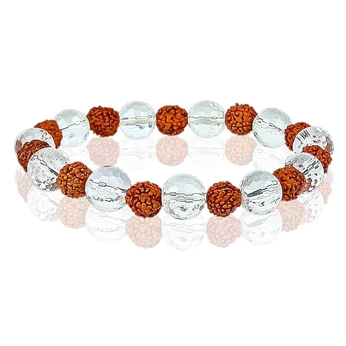 Natural Rudraksha with Clear Quartz Bracelet Diamond Cut