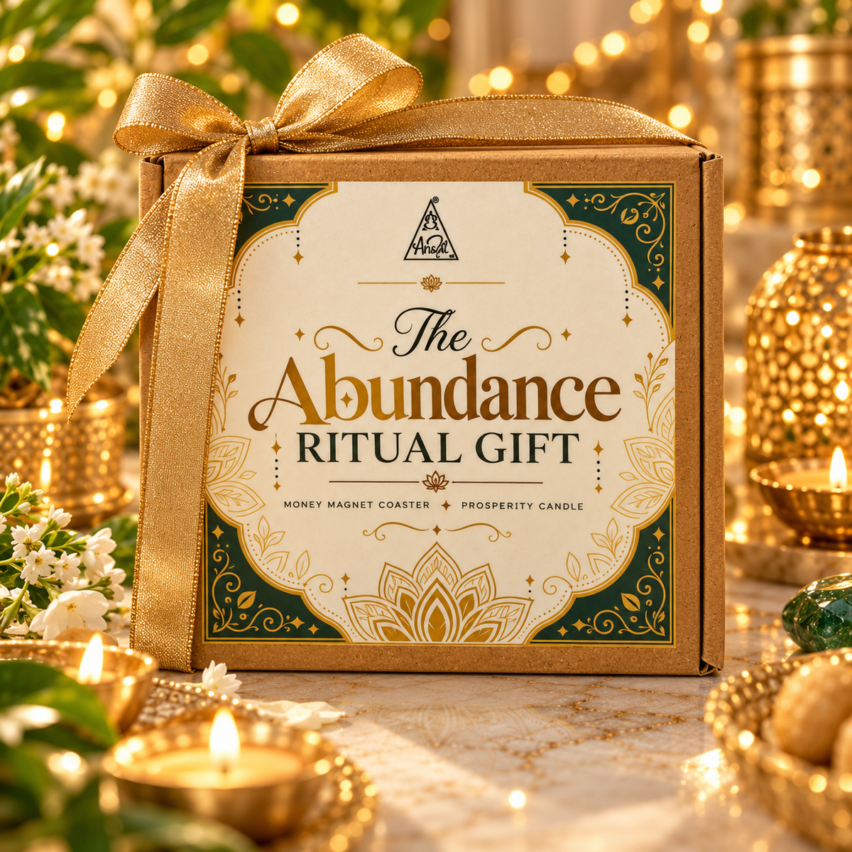 Abundance Ritual Gift Set – Money Magnet Coaster & Prosperity Candle