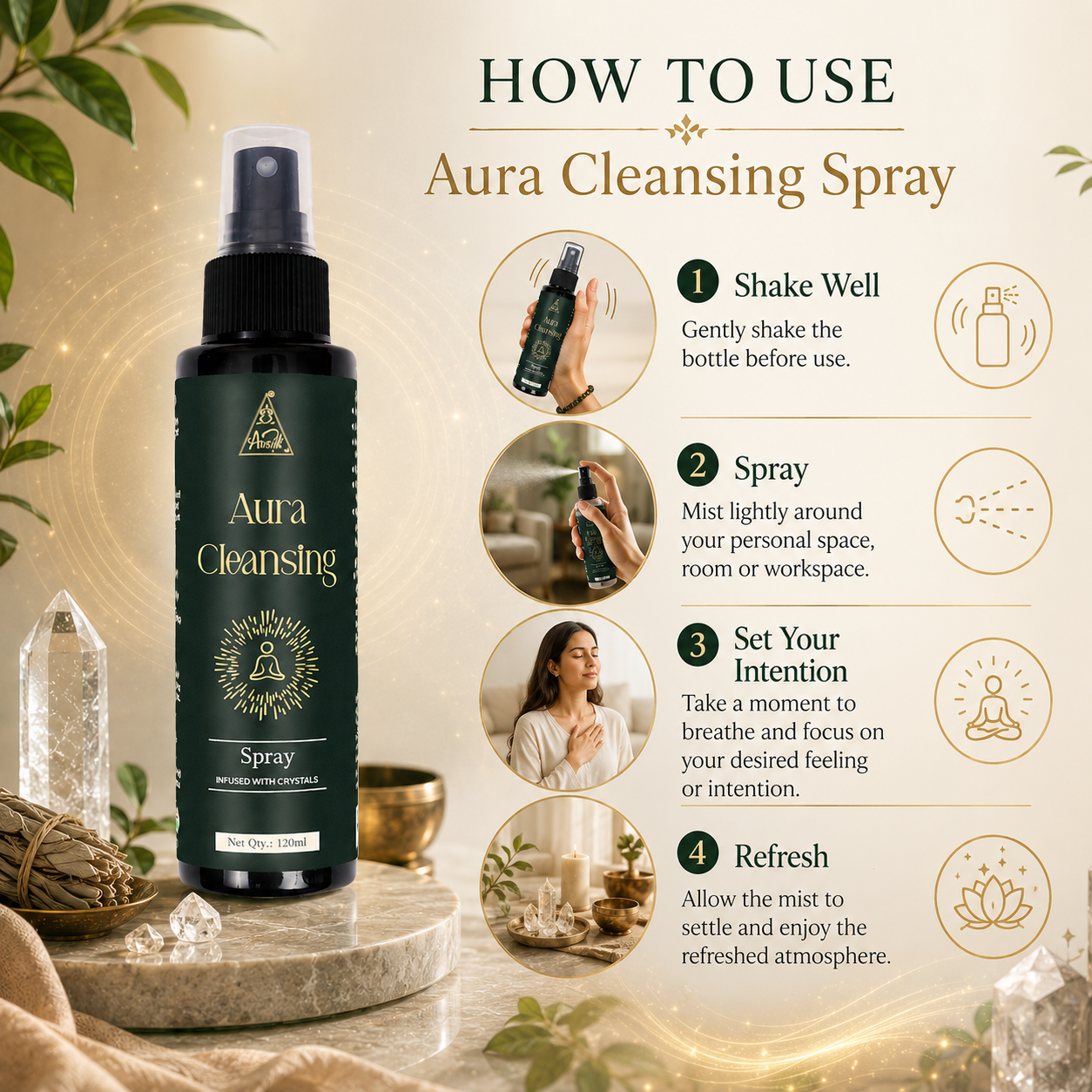 Aura cleansing spray | Reiki Energized | Aromatherapy (120ml)