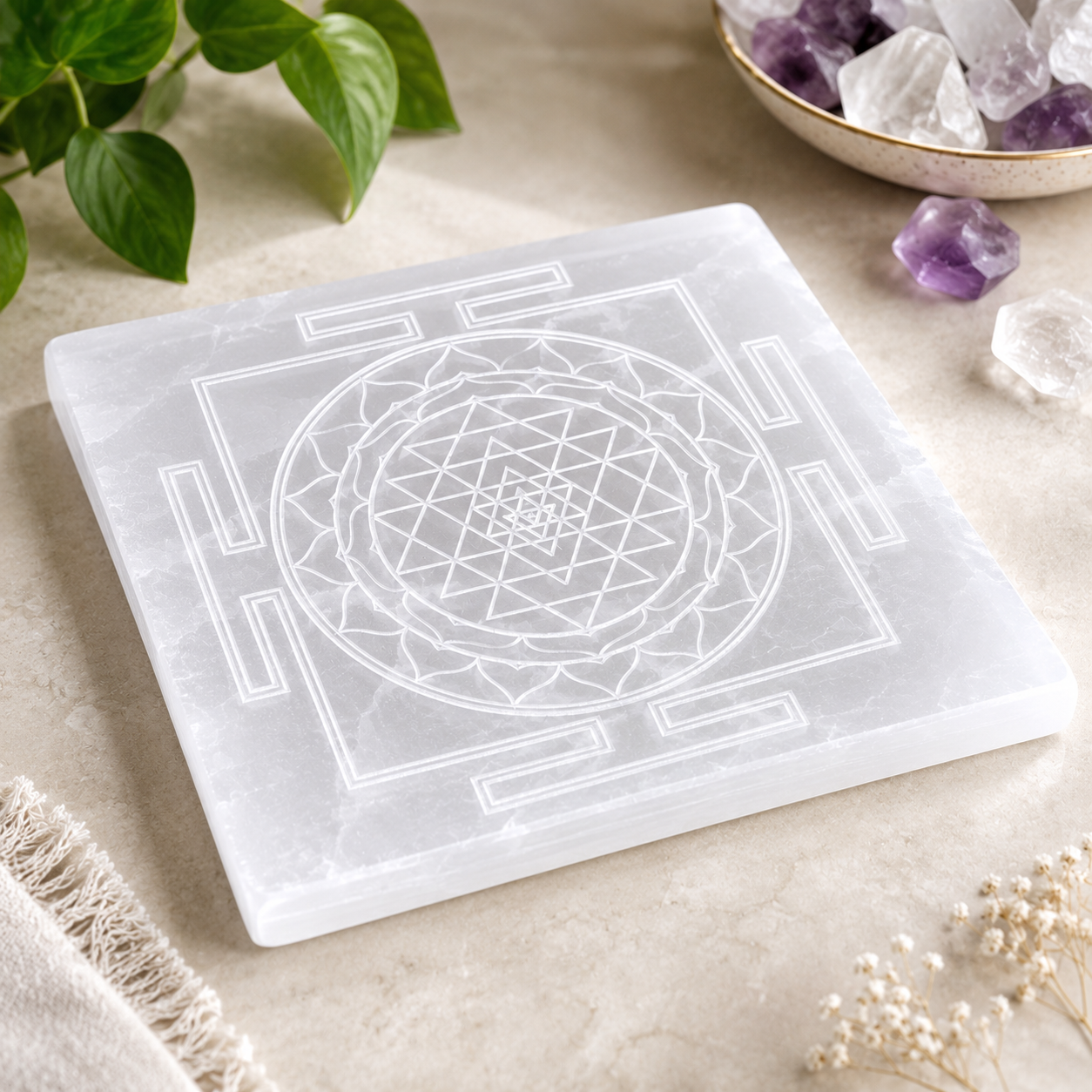 Selenite Shree Yantra Plate