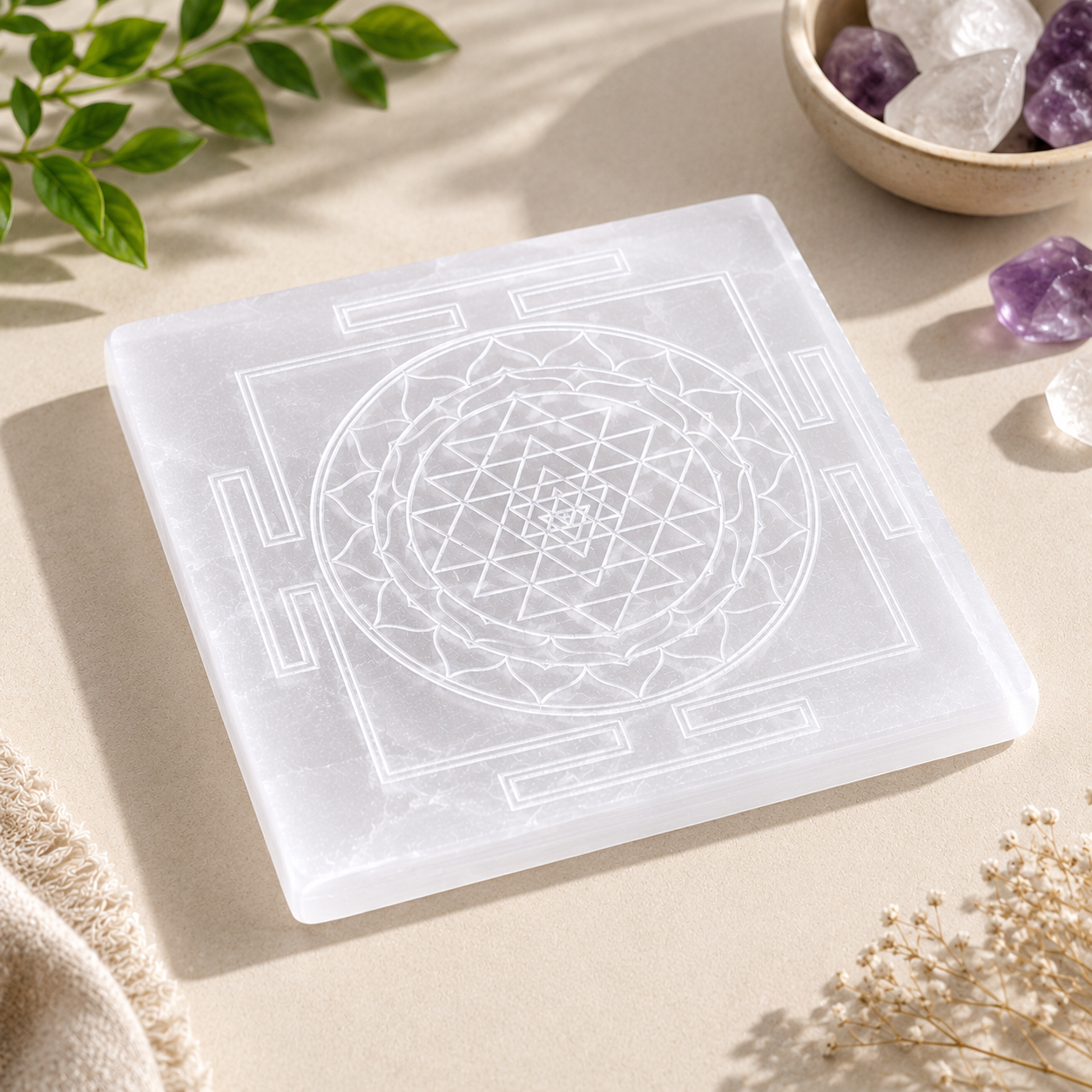 Selenite Shree Yantra Plate