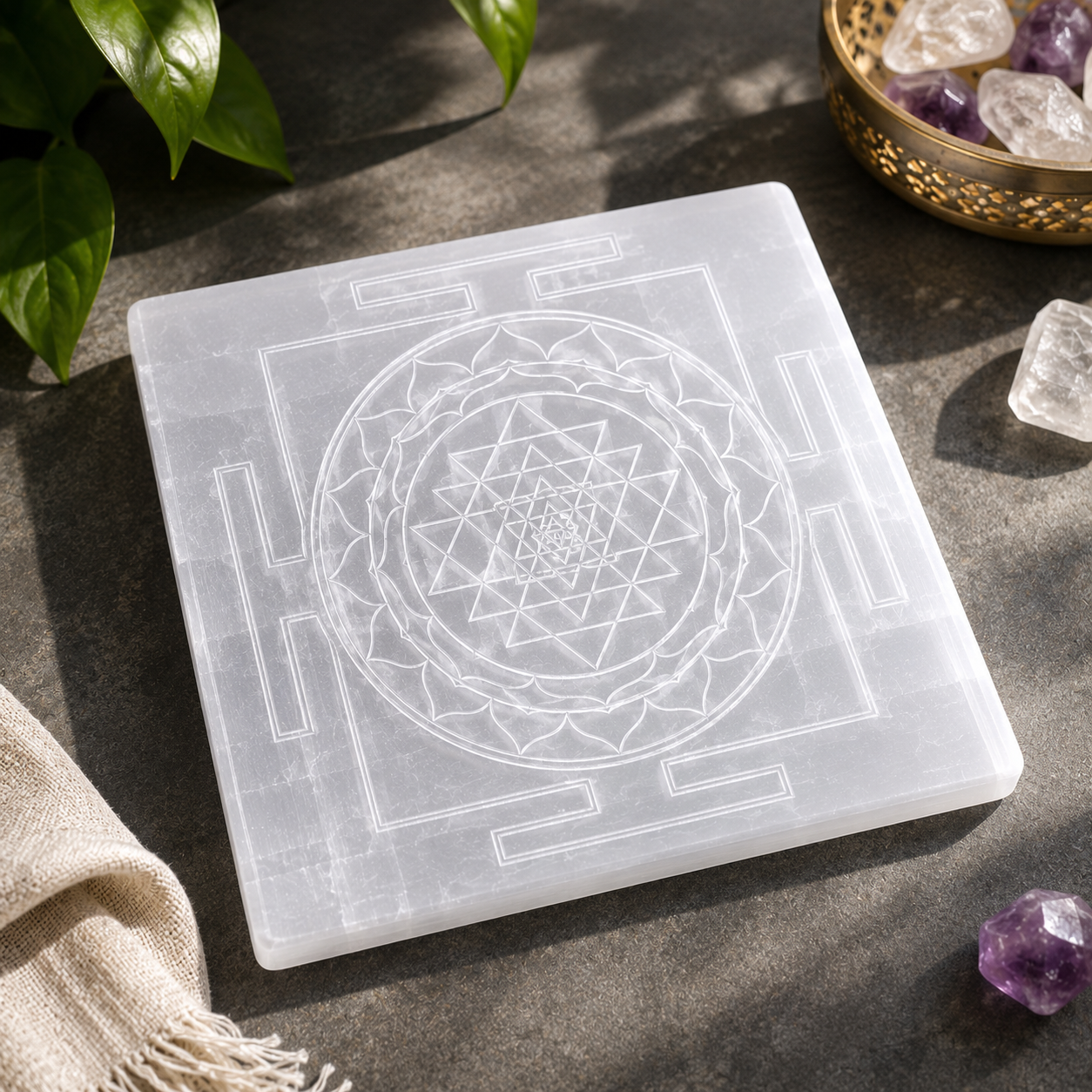 Selenite Shree Yantra Plate