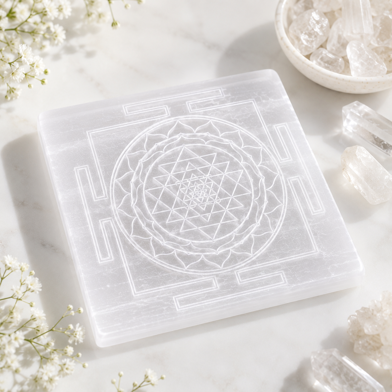 Selenite Shree Yantra Plate