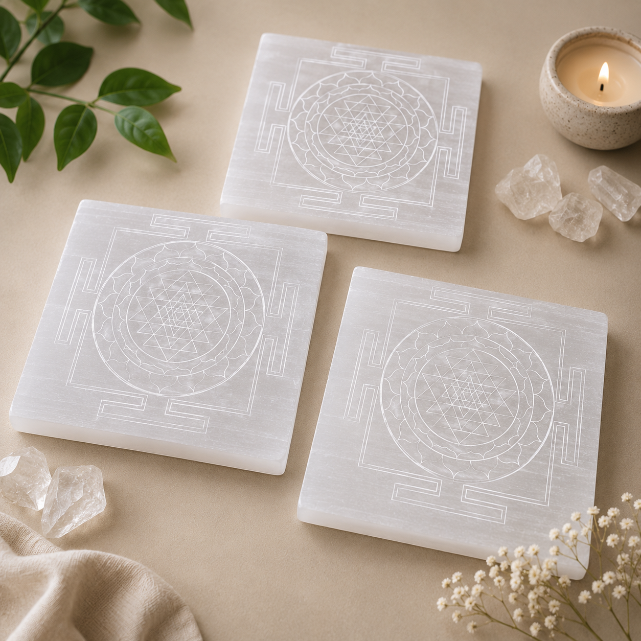 Selenite Shree Yantra Plate