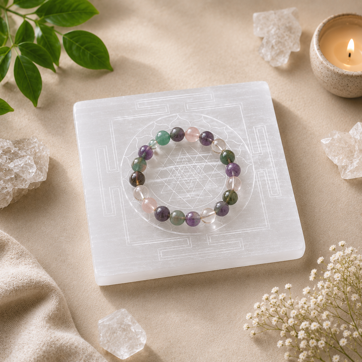 Selenite Shree Yantra Plate