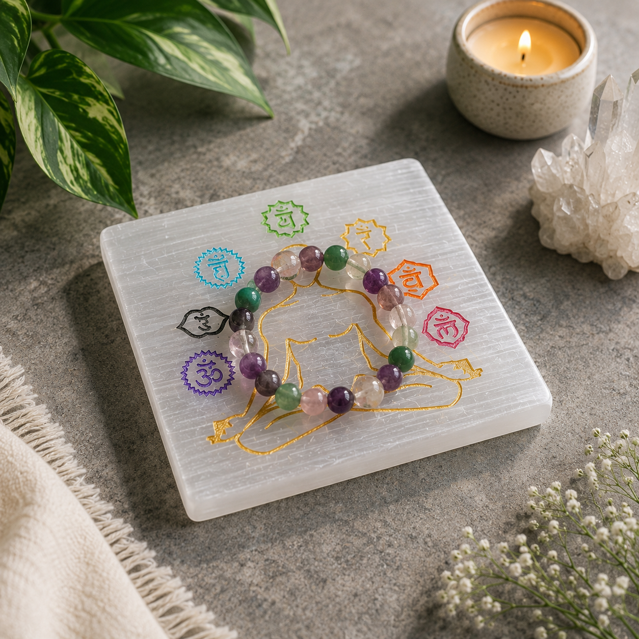 7 chakra Selenite Charging Plate