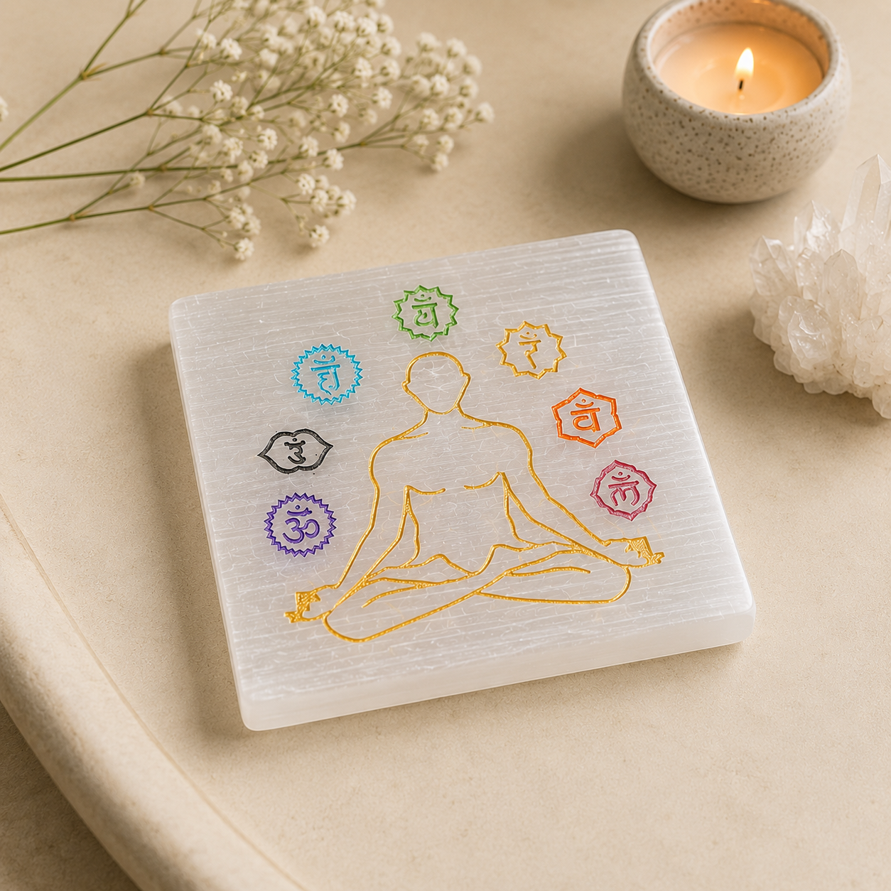 7 chakra Selenite Charging Plate