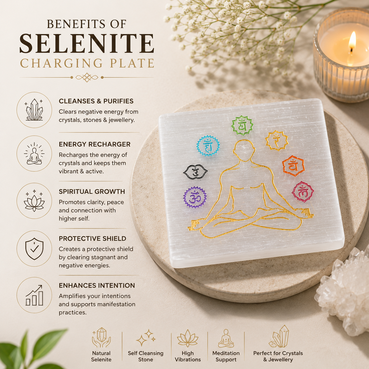 7 chakra Selenite Charging Plate