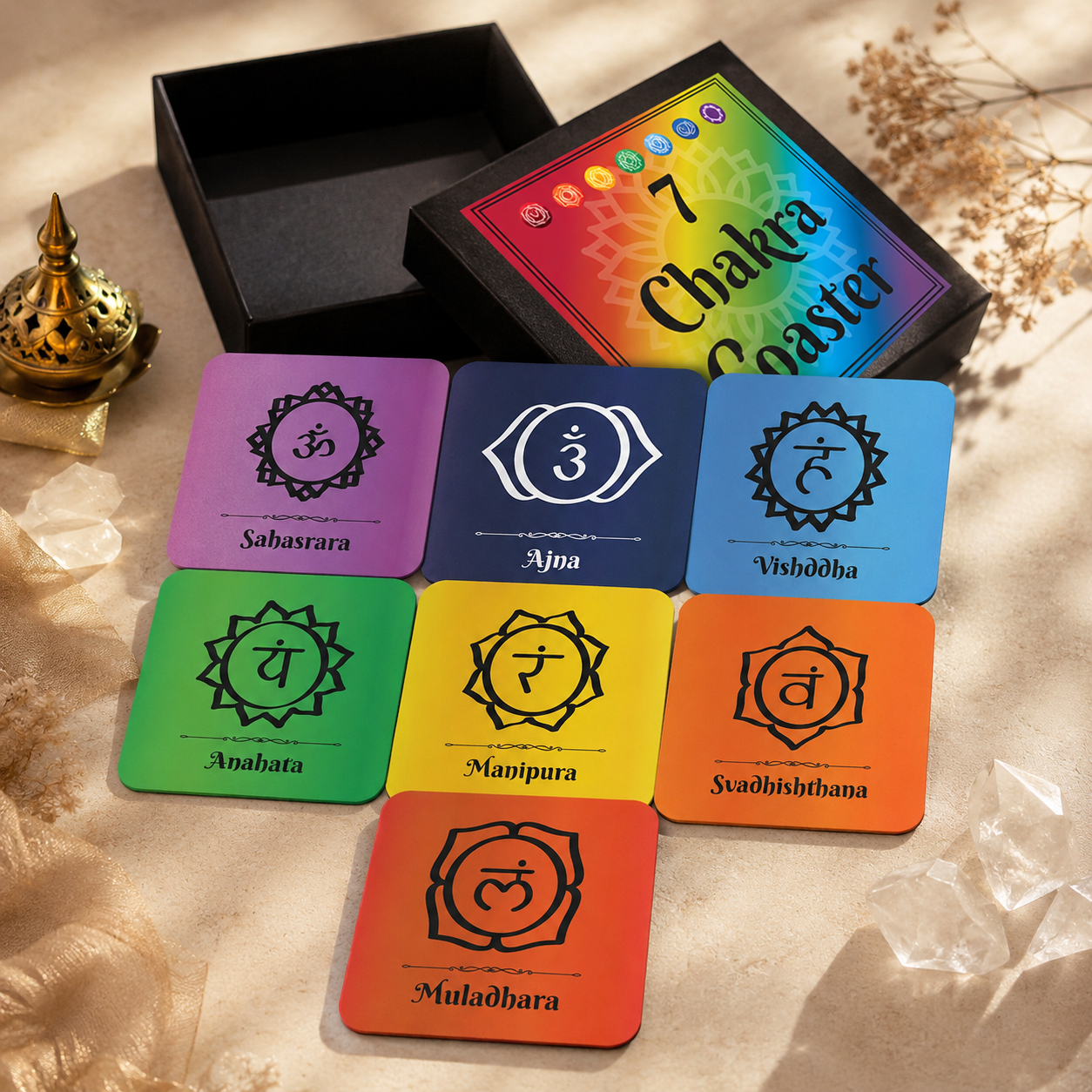 7 chakra symbol printed coaster (Pack of 7)