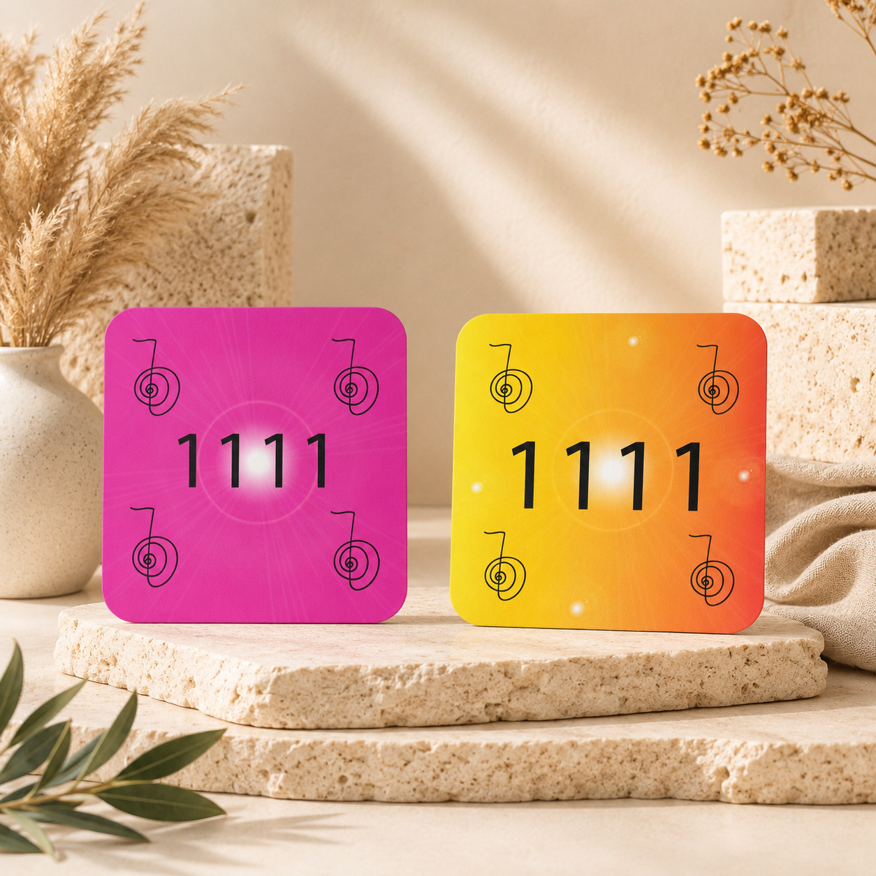 Cho Ku Rei Reiki Symbol Coasters- Angel Number 1111 Energy Infused (Pack of 2)