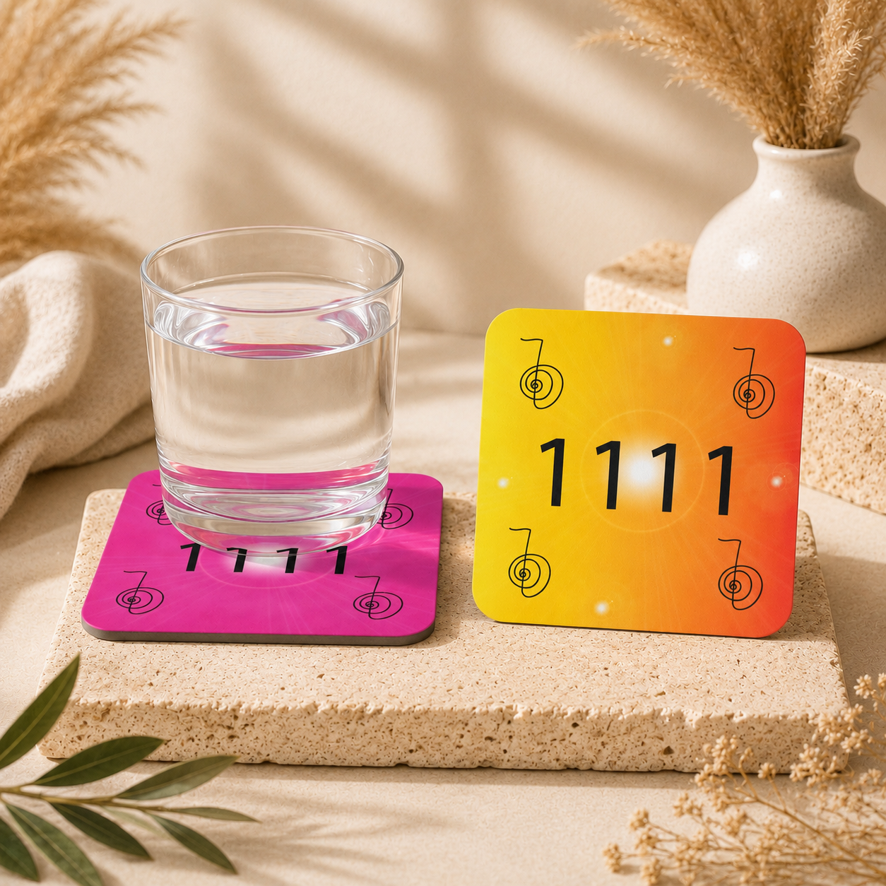 Cho Ku Rei Reiki Symbol Coasters- Angel Number 1111 Energy Infused (Pack of 2)