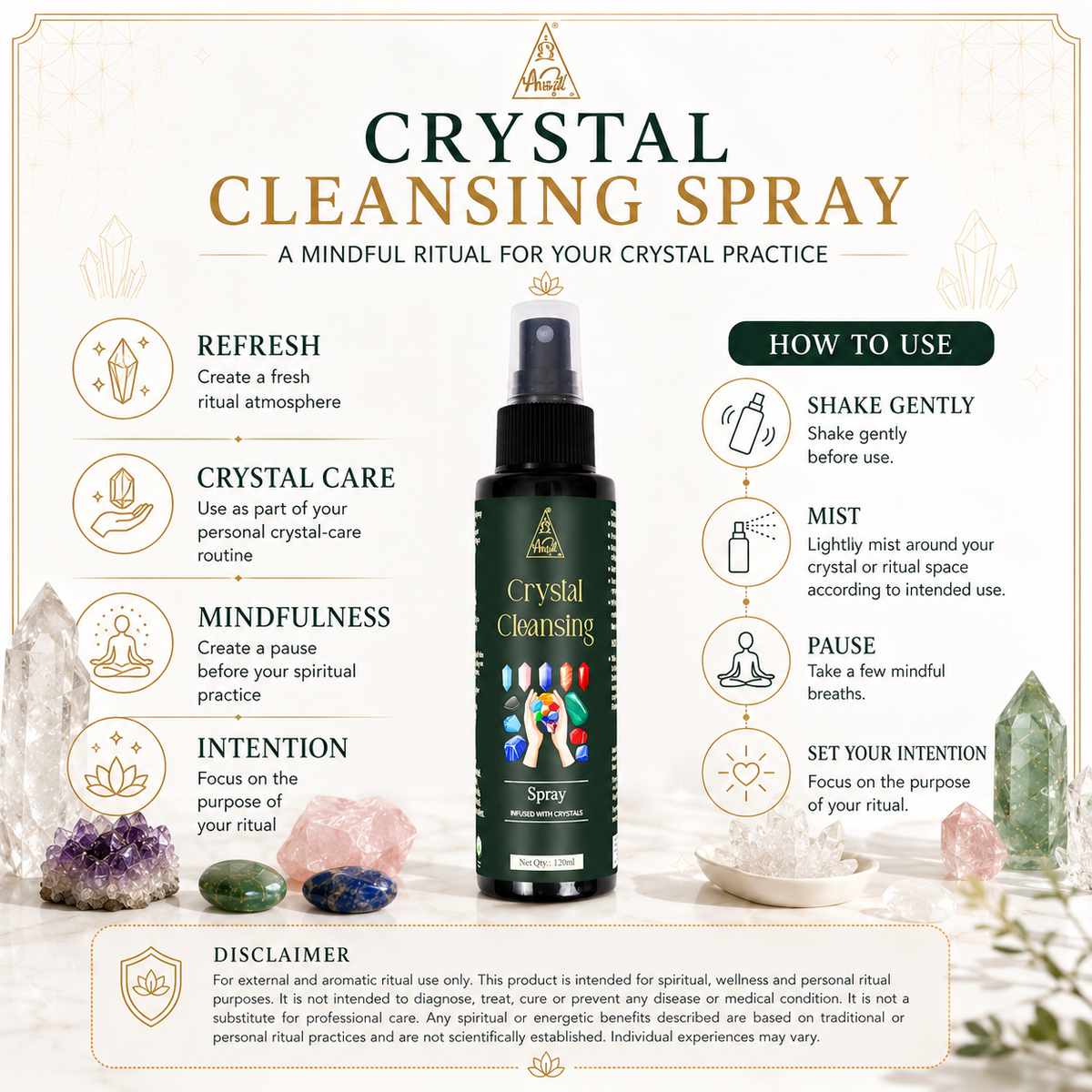 Crystal Cleansing Spray | Reiki Energized | Aromatherapy (120ml)