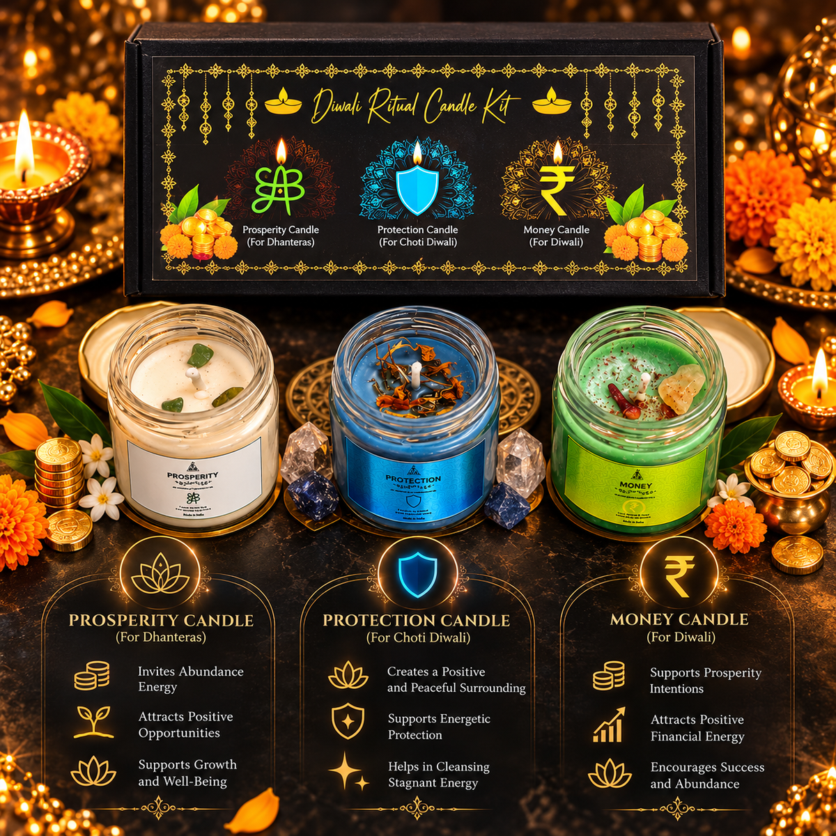 Diwali Ritual Candle Kit Hamper | Set of 3 Candle