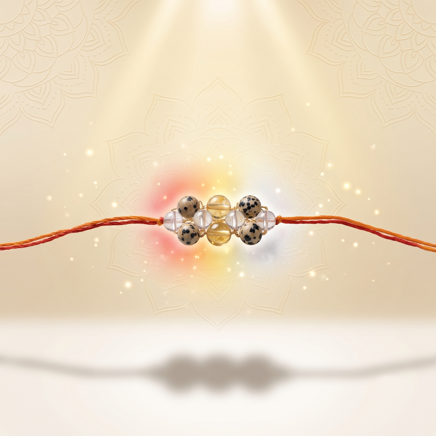 Citrine, Clear Quartz & Dalmatian Jasper Crystal Rakhi – Protection, Joy & Positive Energy