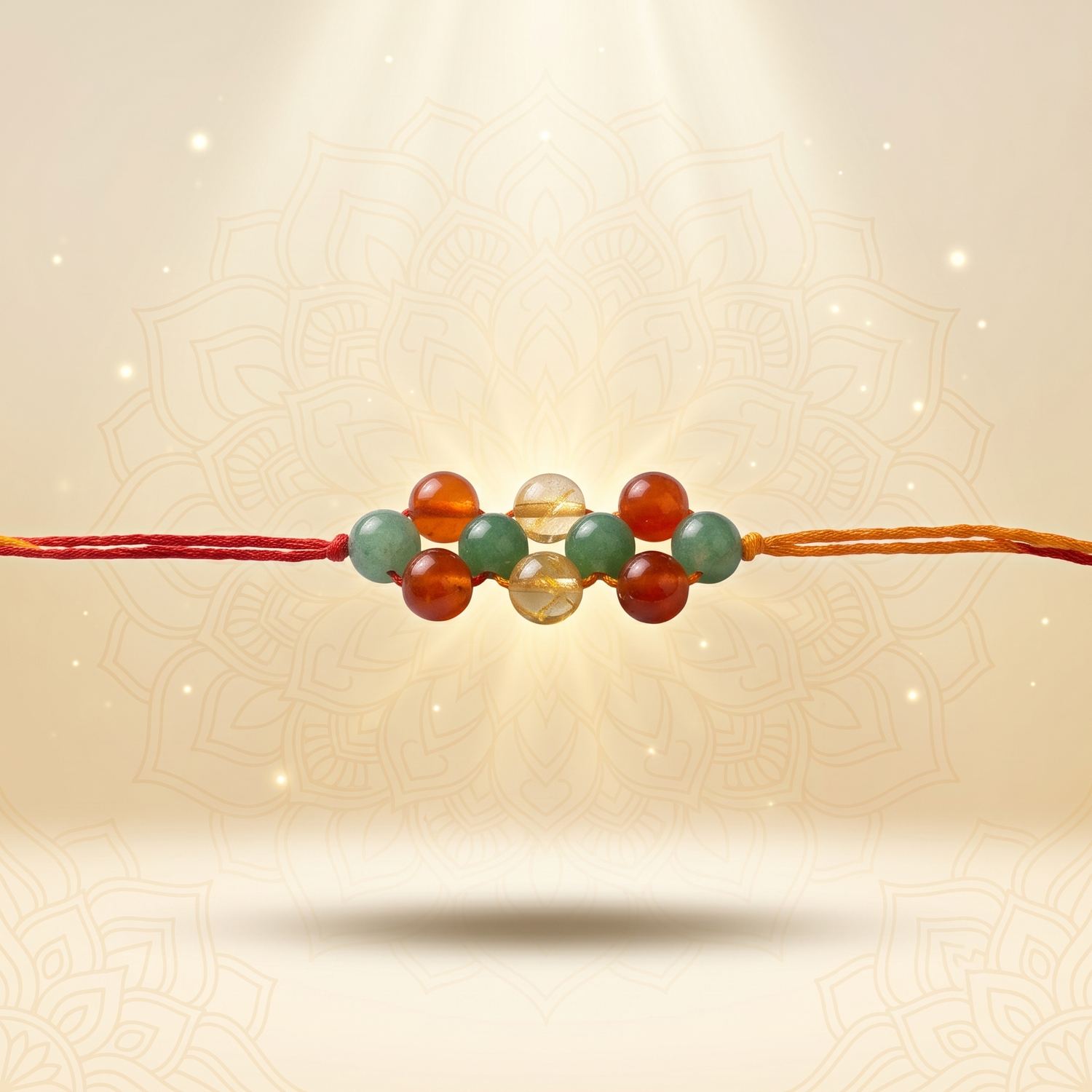 Citrine, Carnelian & Green Aventurine Crystal Rakhi – Prosperity, Success & Positive Energy
