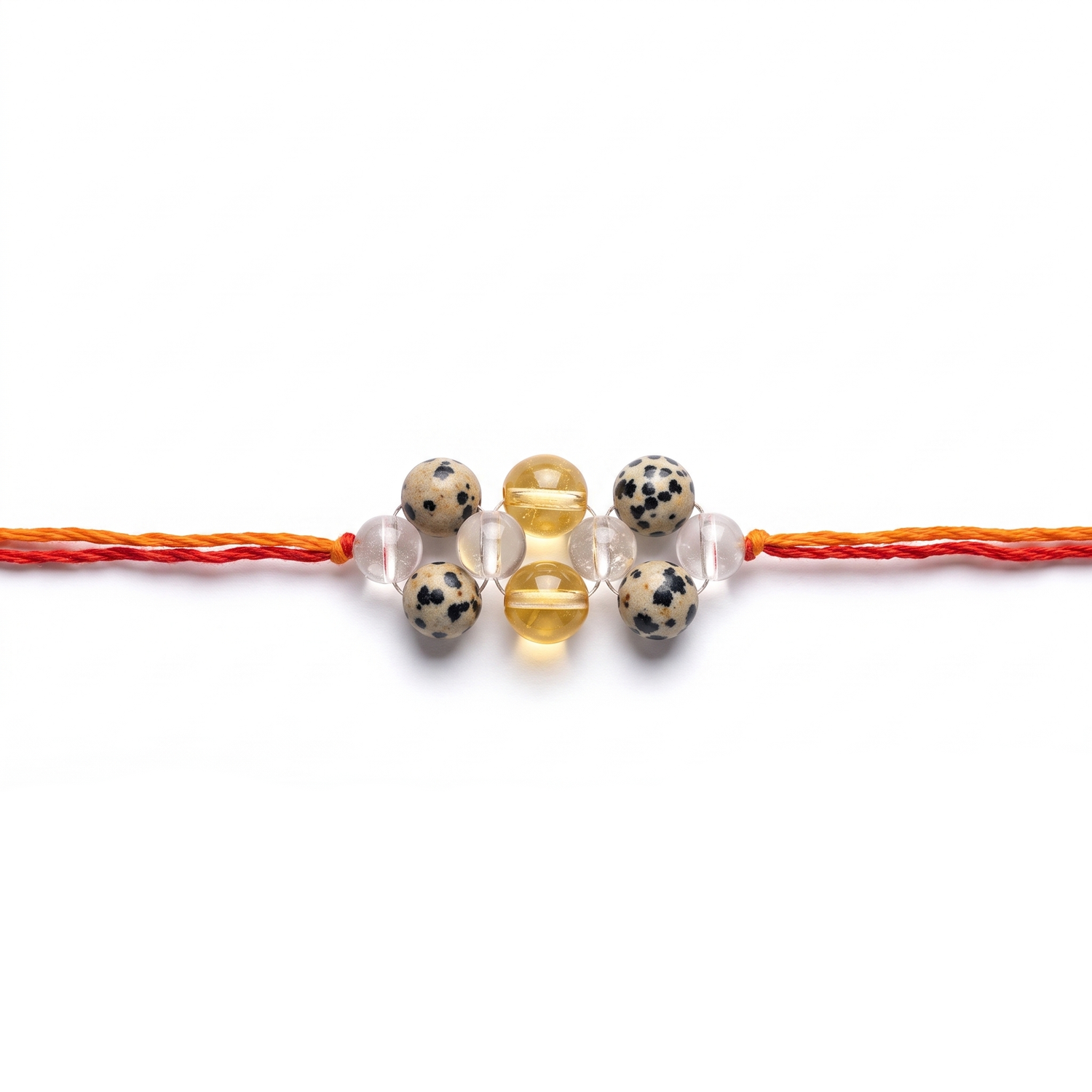 Citrine, Clear Quartz & Dalmatian Jasper Crystal Rakhi – Protection, Joy & Positive Energy