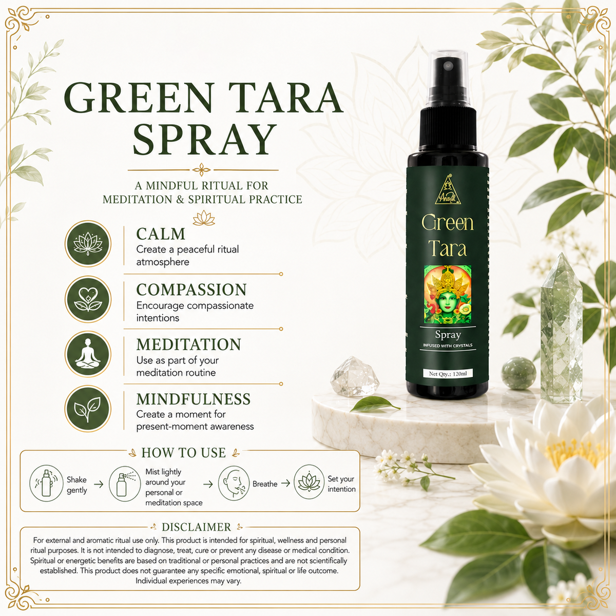 Green Tara Spray | Reiki Energized | Aromatherapy (120ml)