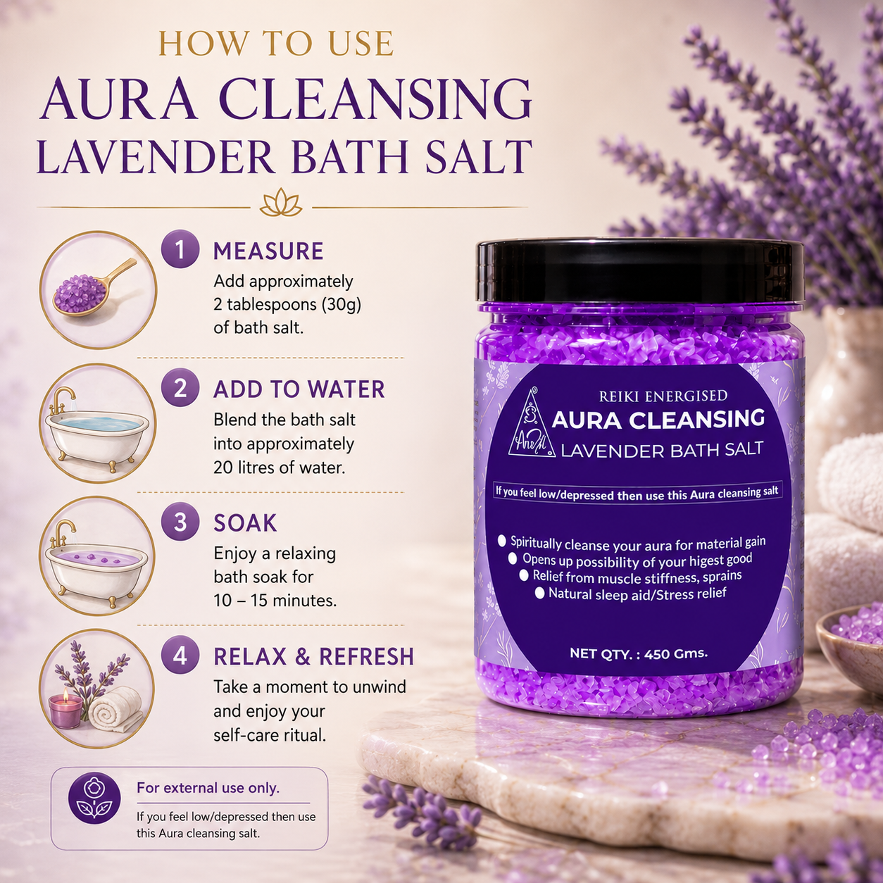 Aura cleansing bath salt Lavender - 450g