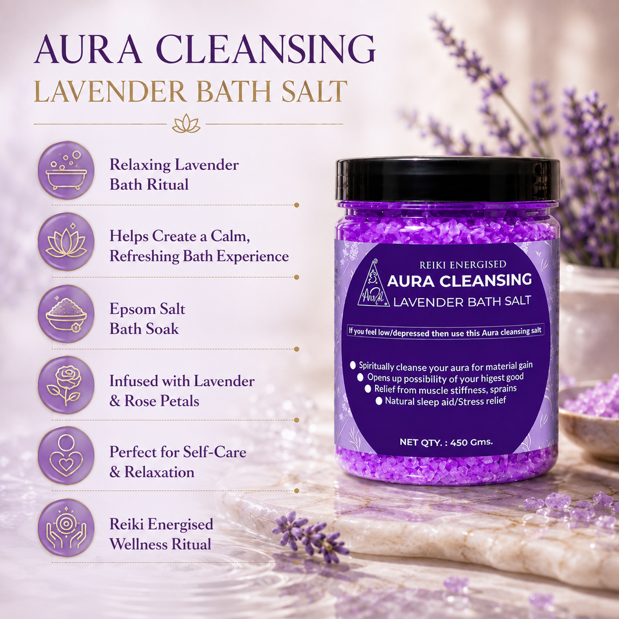 Aura cleansing bath salt Lavender - 450g