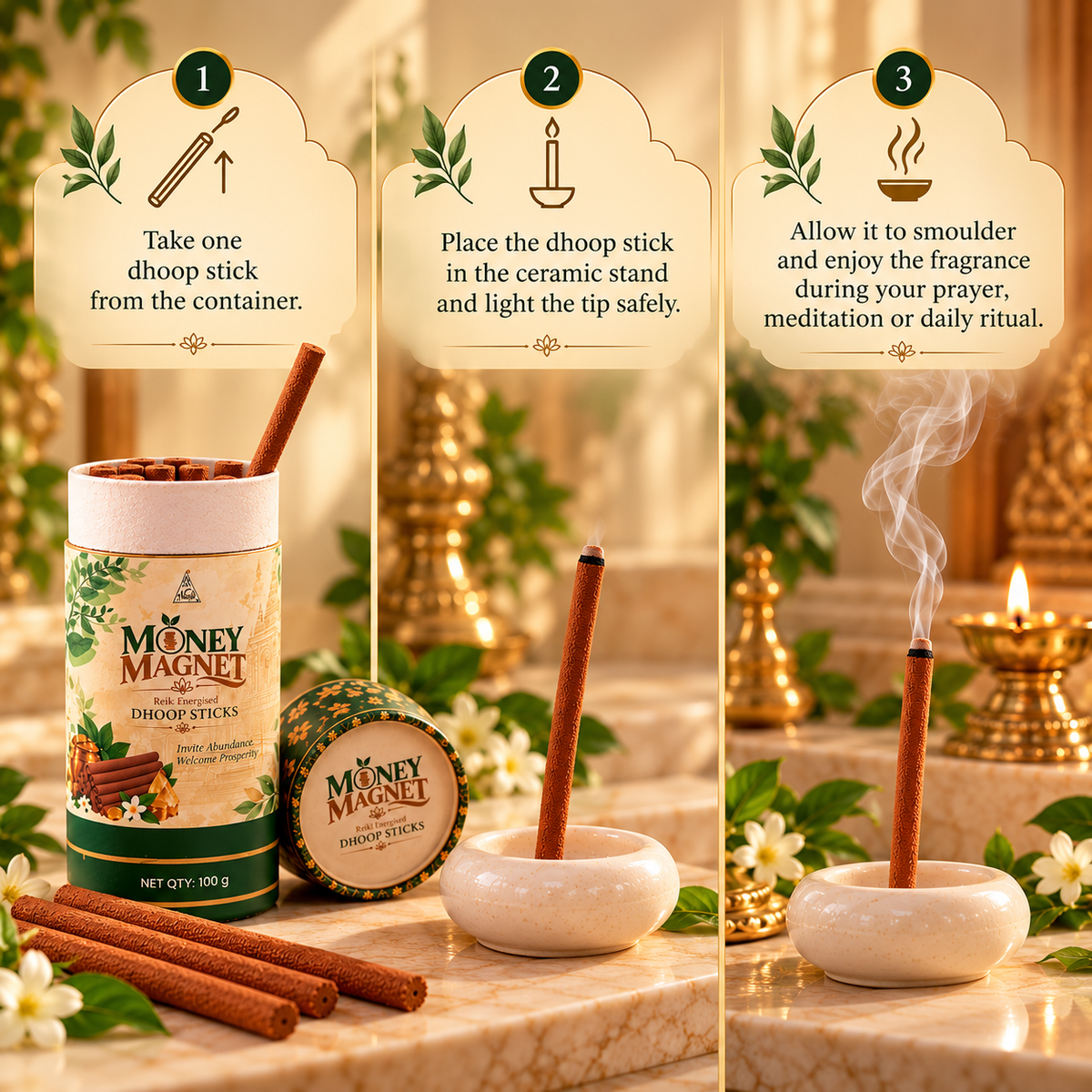 MONEY MAGNET Reiki Energised Dhoop Sticks – 100 g