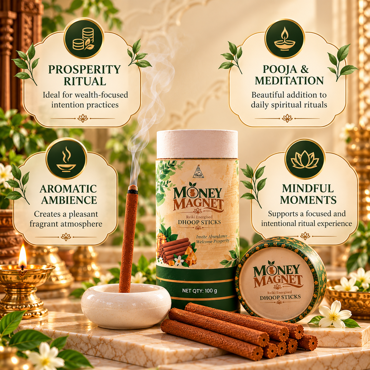 MONEY MAGNET Reiki Energised Dhoop Sticks – 100 g