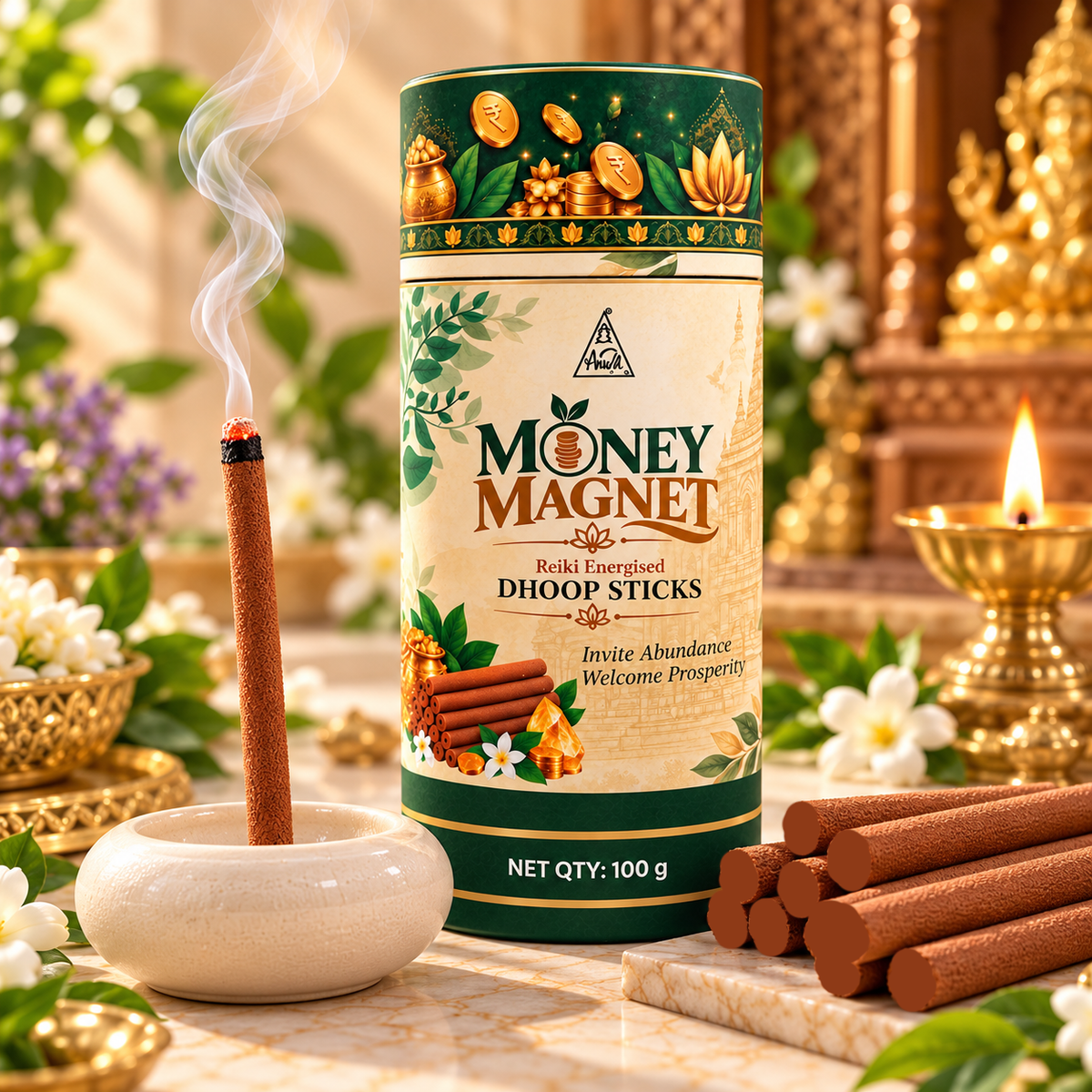 MONEY MAGNET Reiki Energised Dhoop Sticks – 100 g