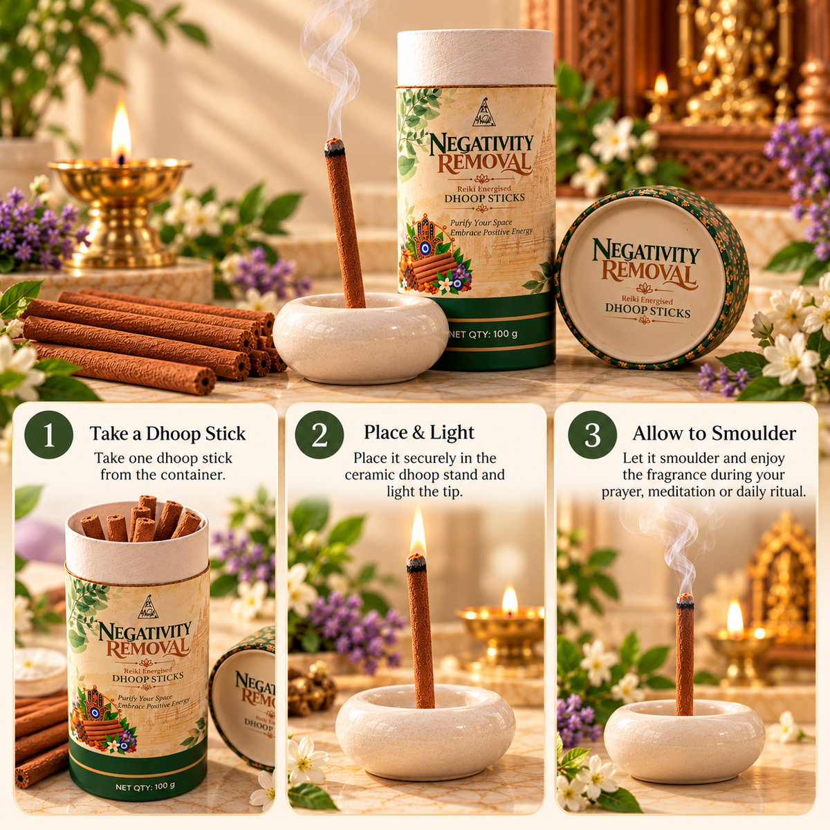 NEGATIVITY REMOVAL Reiki Energised Dhoop Sticks – 100 g