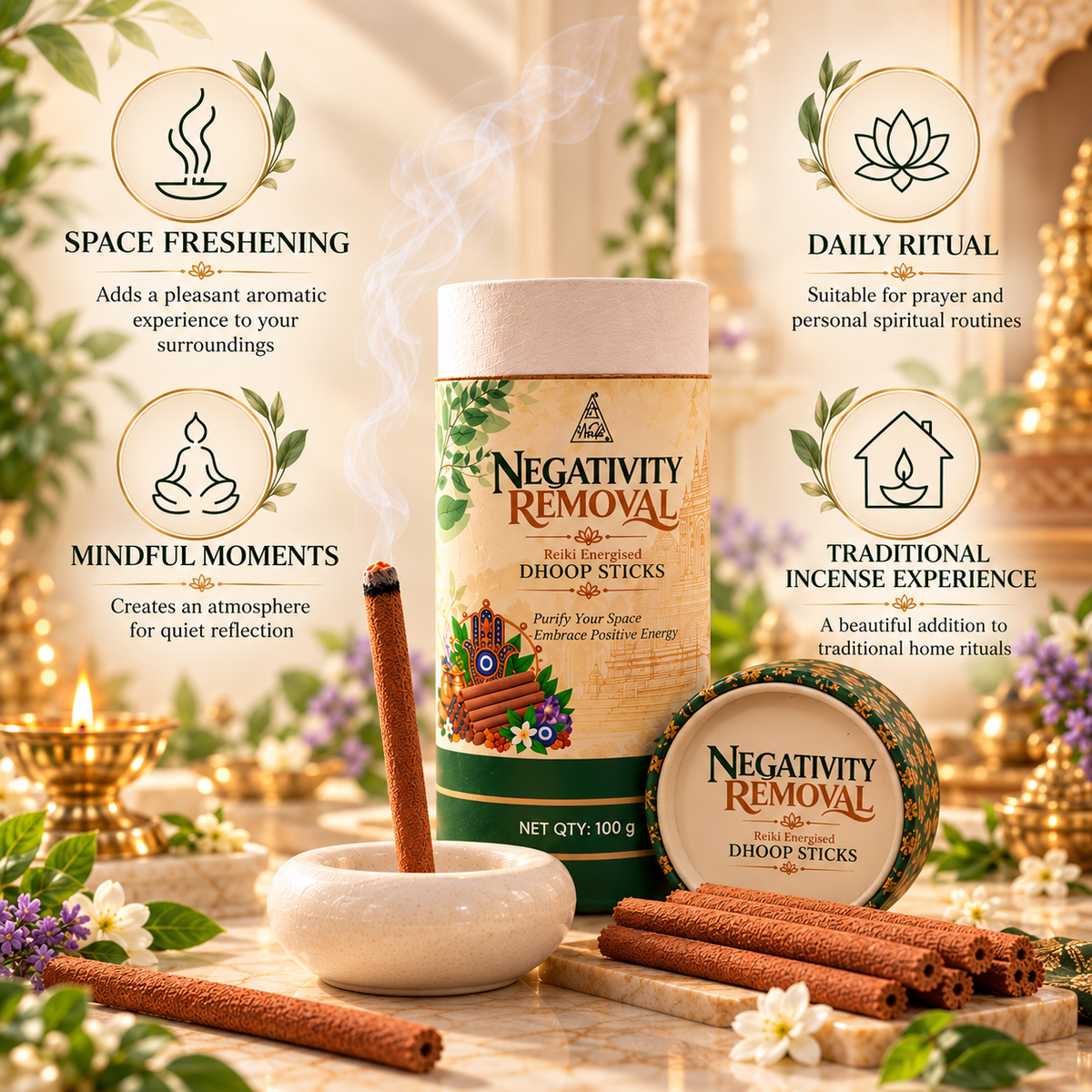 NEGATIVITY REMOVAL Reiki Energised Dhoop Sticks – 100 g