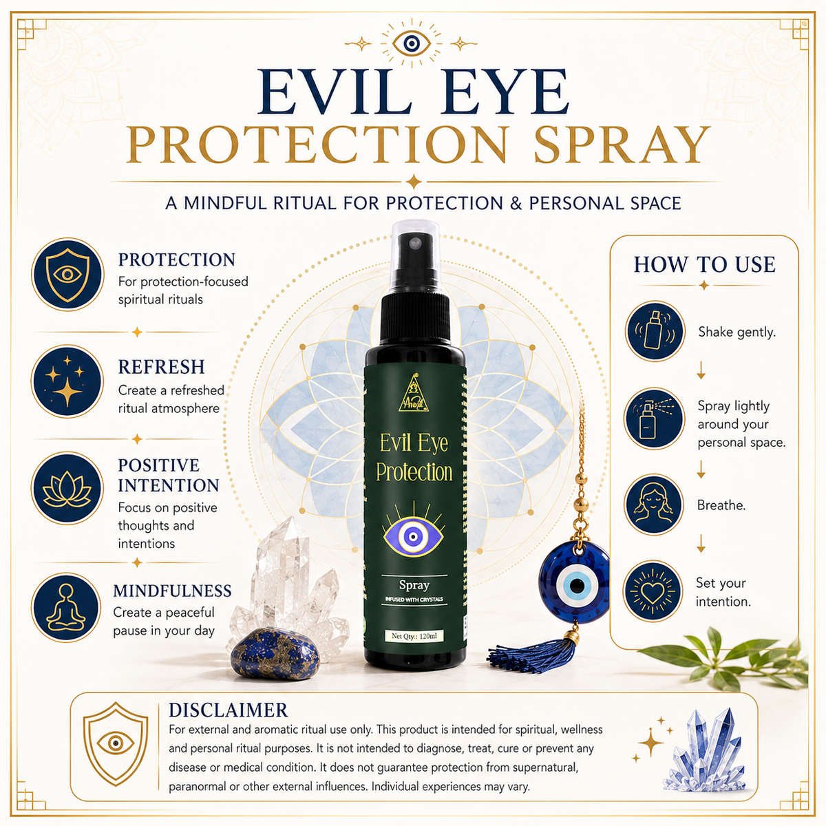 Evil Eye Protection spray | Reiki Energized | Aromatherapy (120ml)