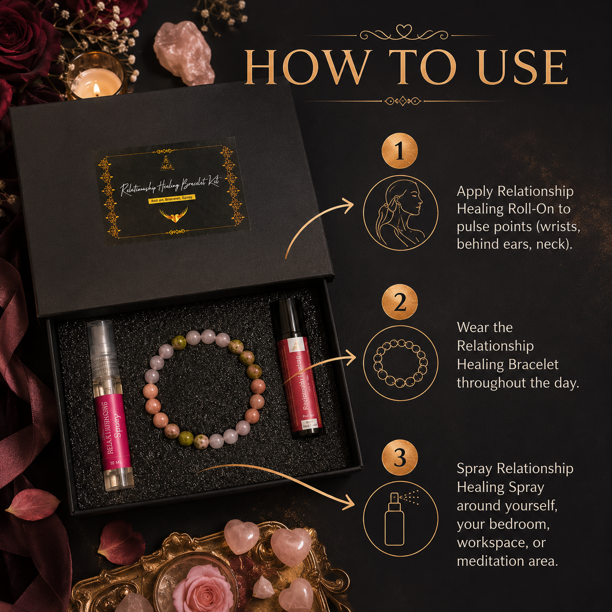 Relationship healing Kit | Bracelet, Essential Oil (Roll On) and Spray
