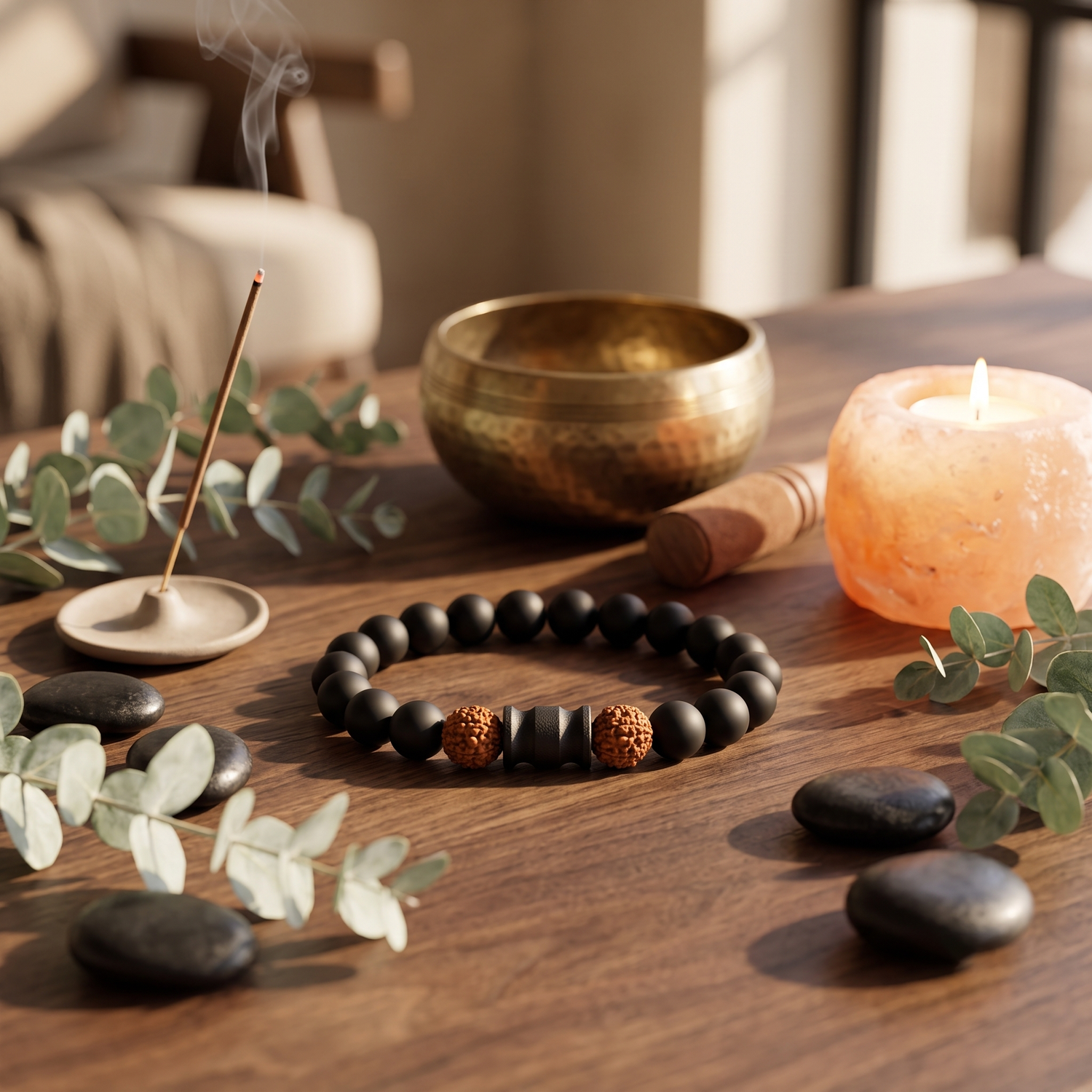 Rudraksha Karungali Healing Bracelet With Damru