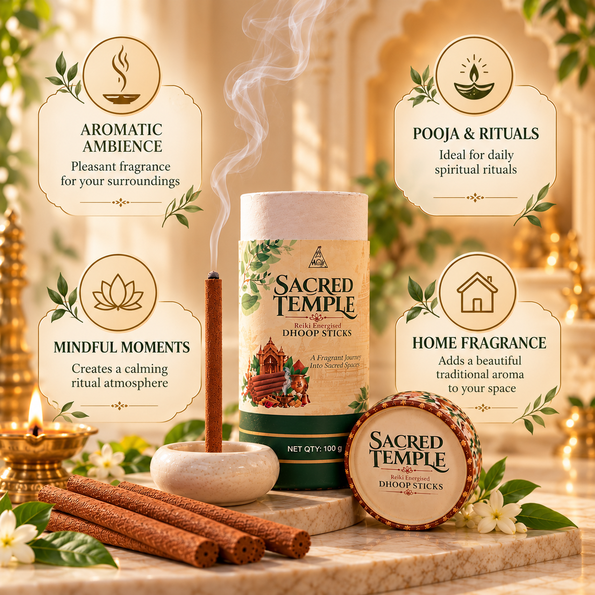 SACRED TEMPLE Reiki Energised Dhoop Sticks – 100 g