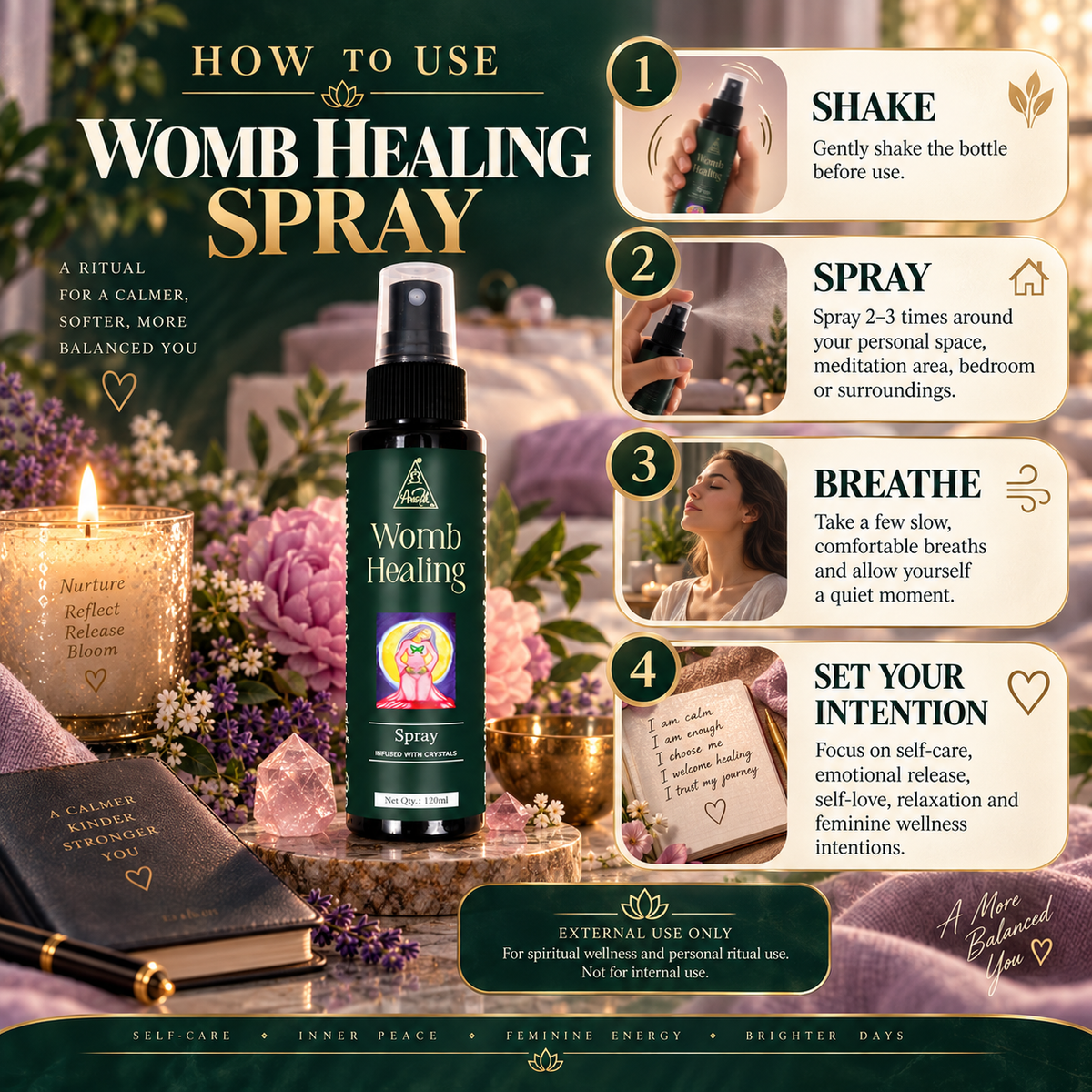 Womb Healing Spray | Reiki Energized | Aromatherapy (120ml)