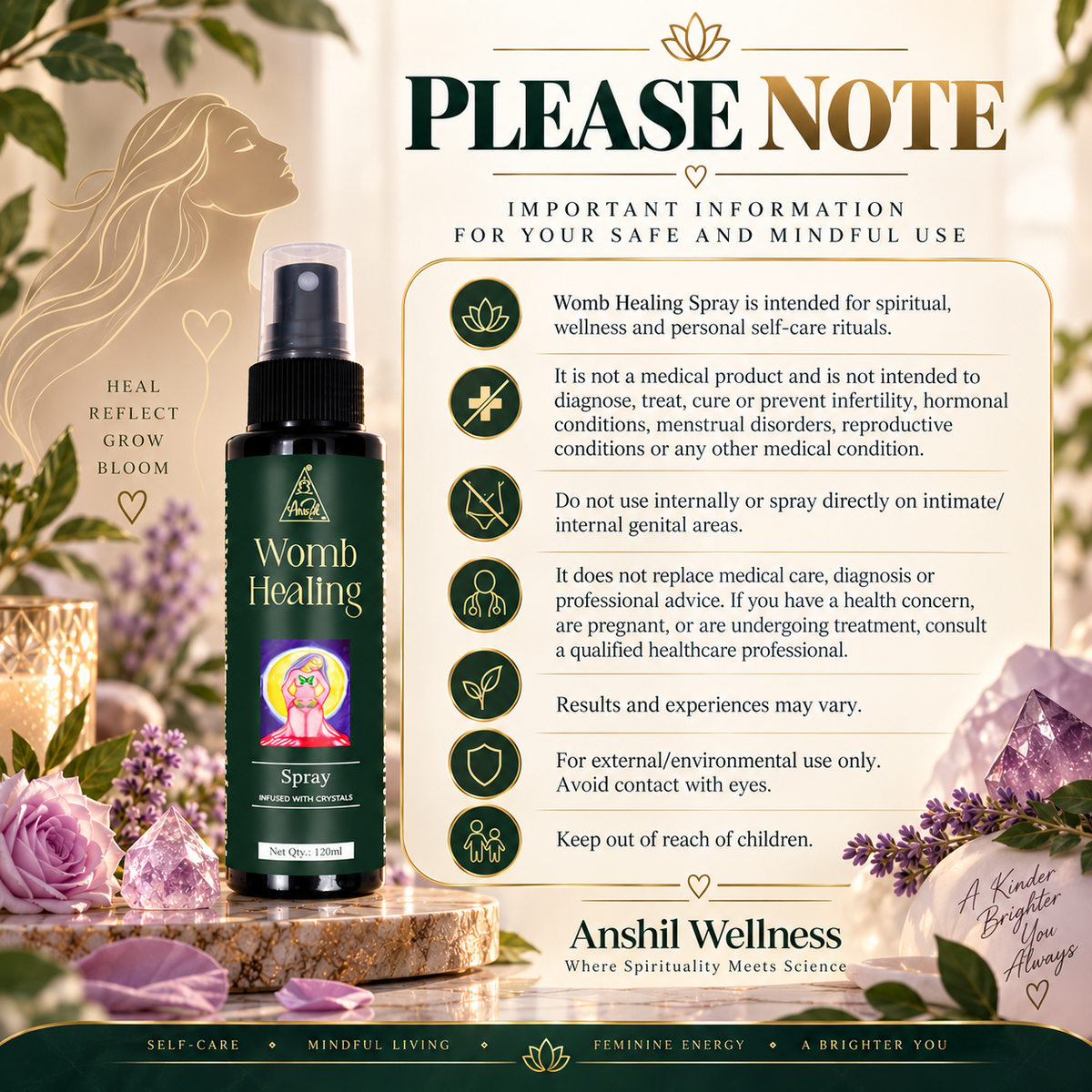Womb Healing Spray | Reiki Energized | Aromatherapy (120ml)