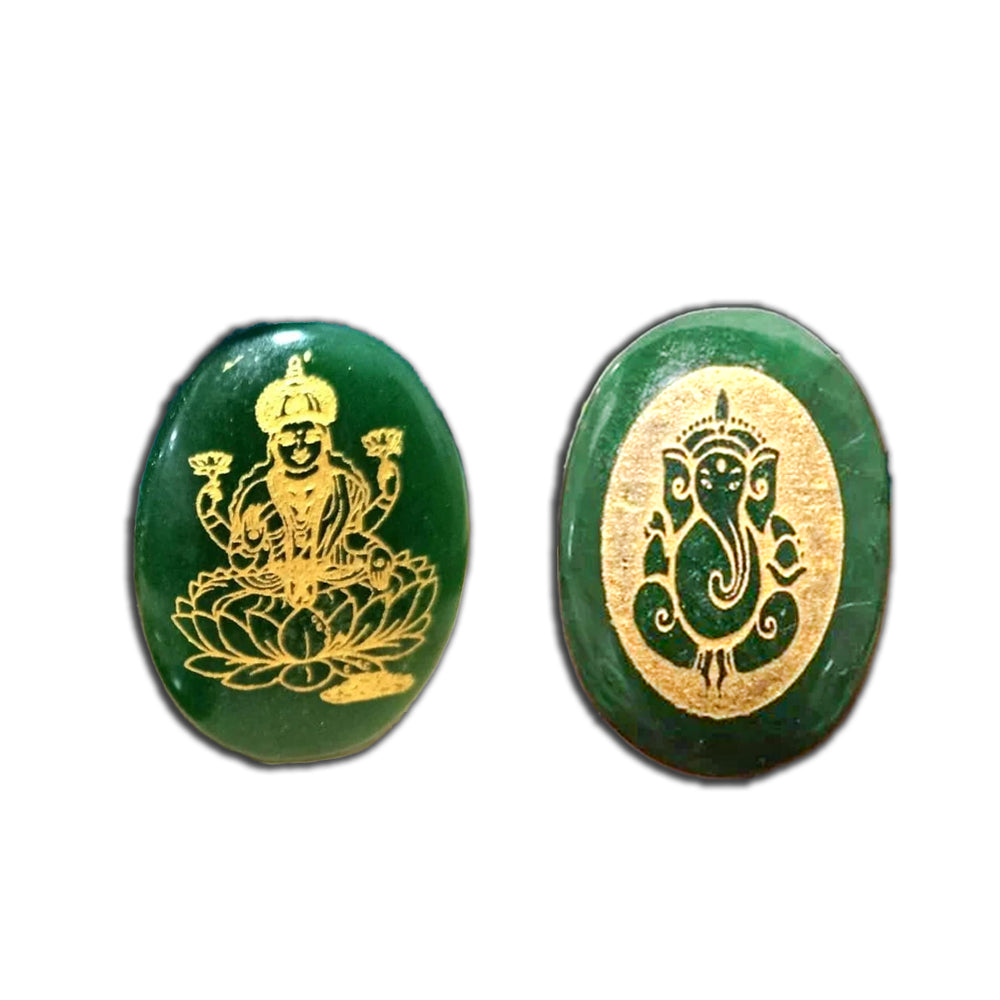 Natural Green Jade Stone | Shree Ganesha and Shree Laxmi