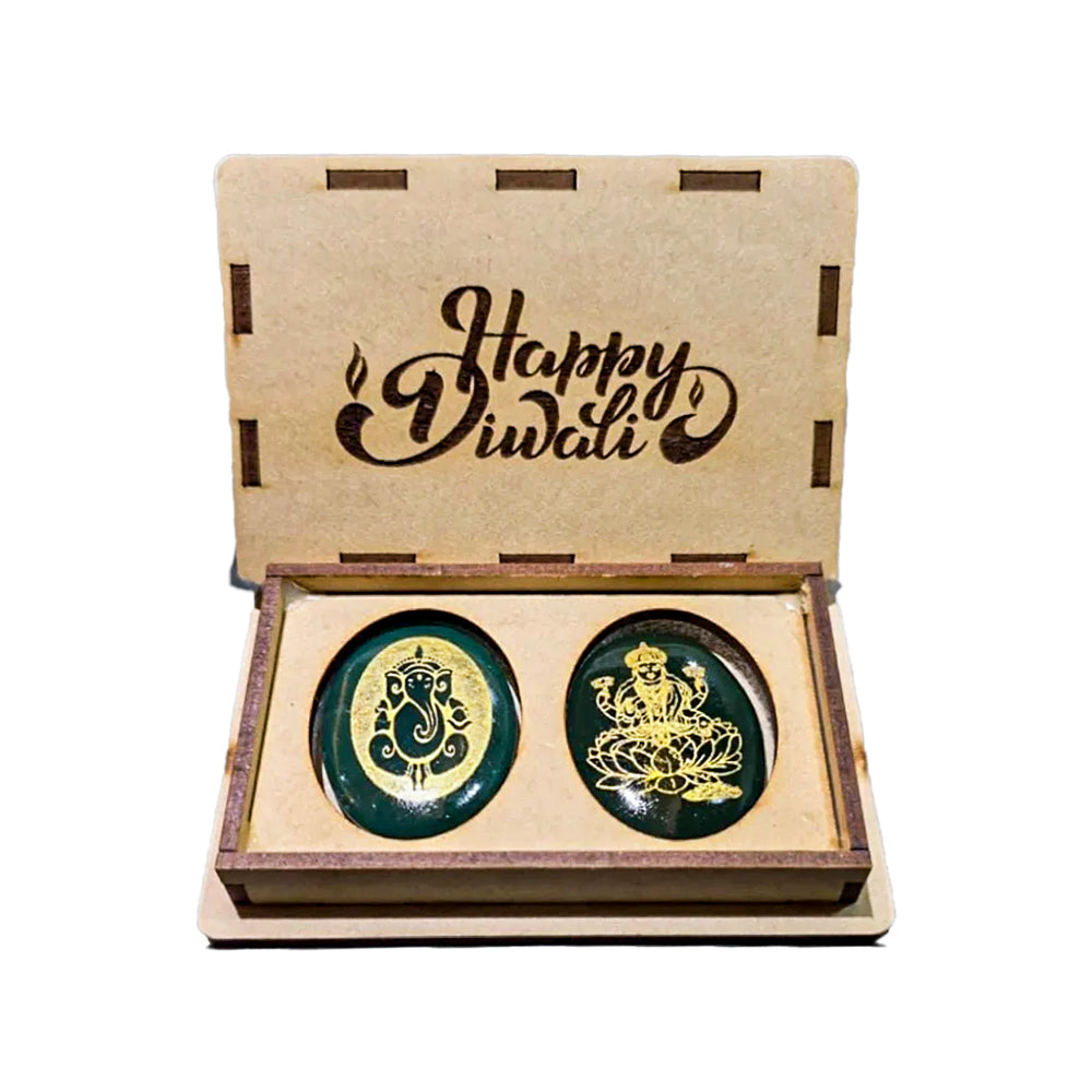 Natural Green Jade Stone | Shree Ganesha and Shree Laxmi