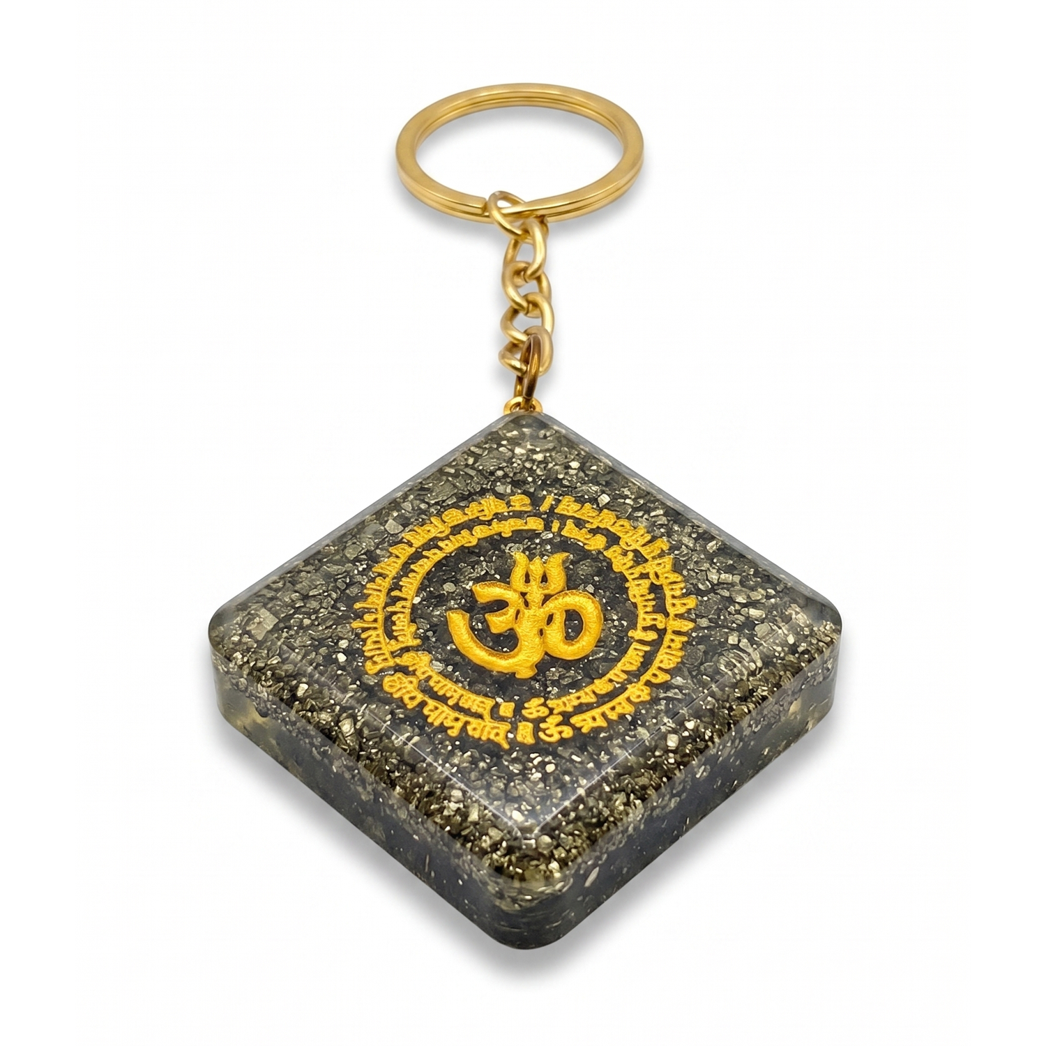 Pyrite Om Wealth Magnet Keychain