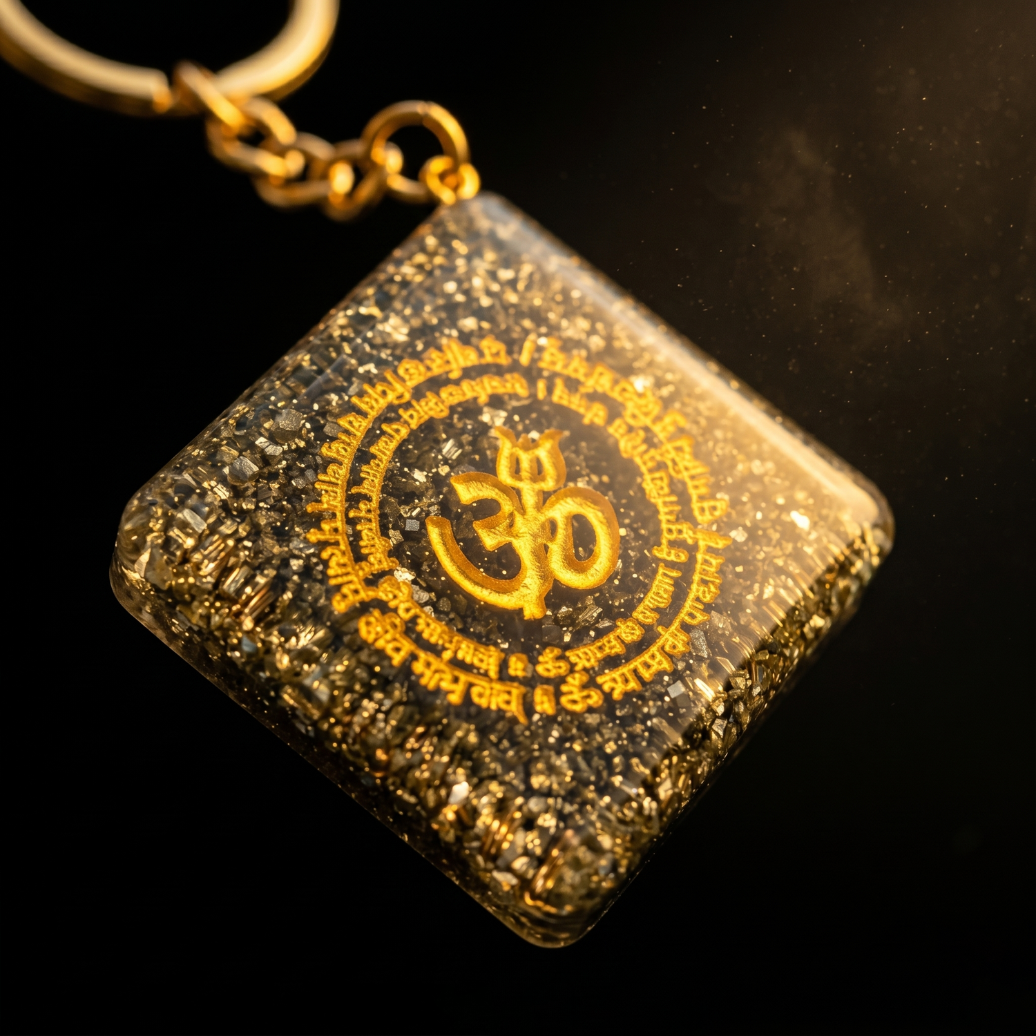Pyrite Om Wealth Magnet Keychain