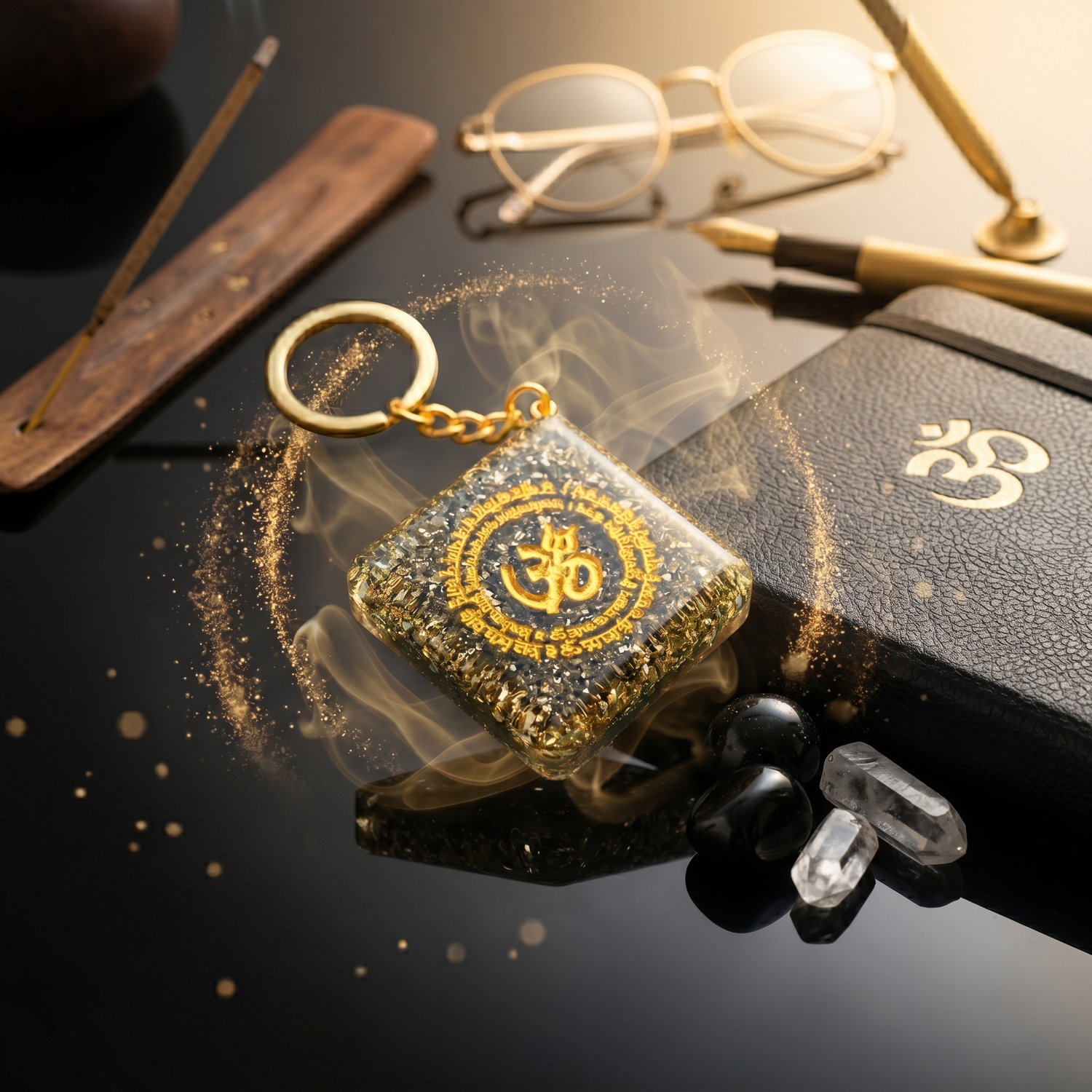 Pyrite Om Wealth Magnet Keychain