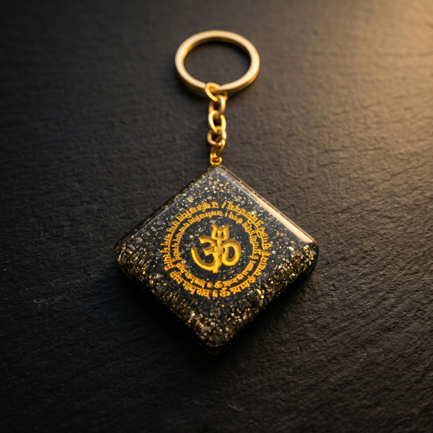 Pyrite Om Wealth Magnet Keychain