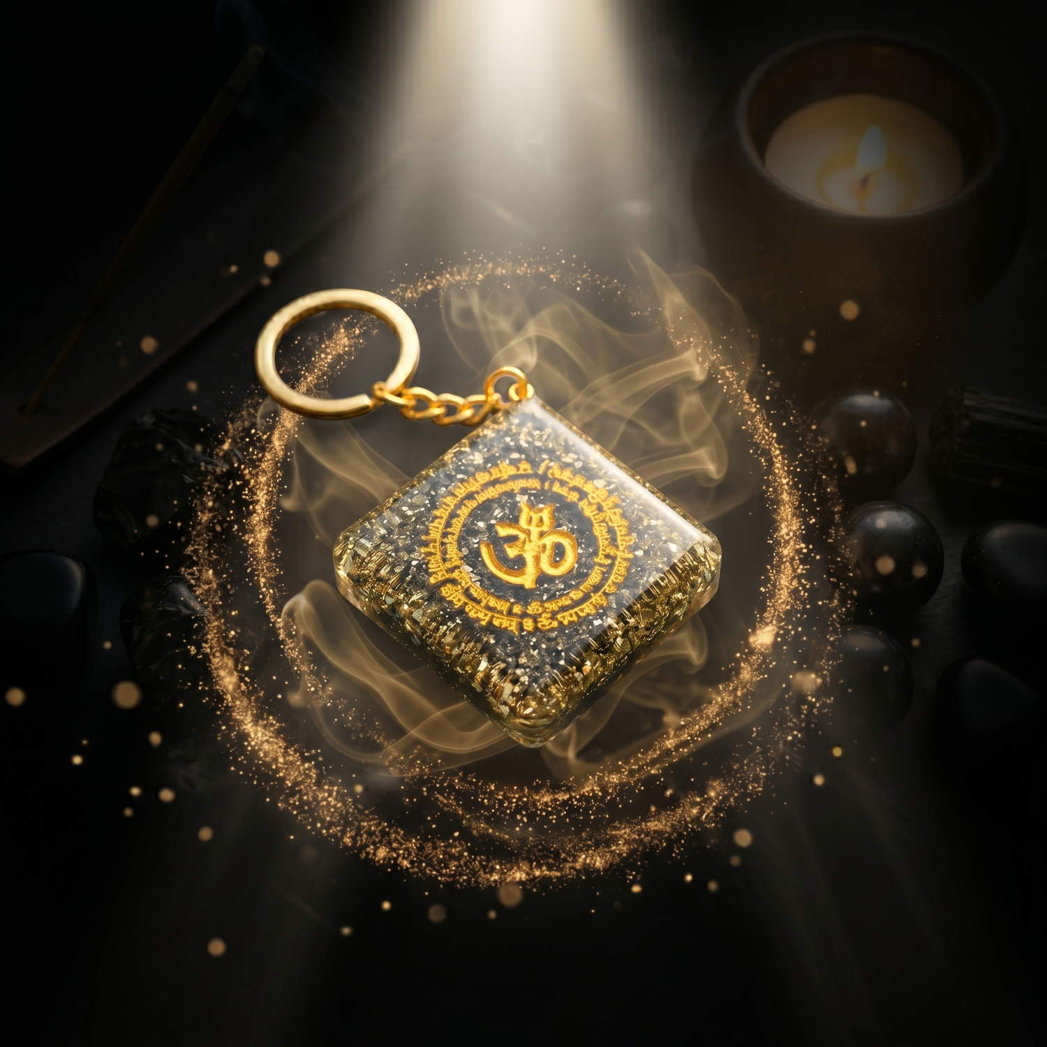 Pyrite Om Wealth Magnet Keychain