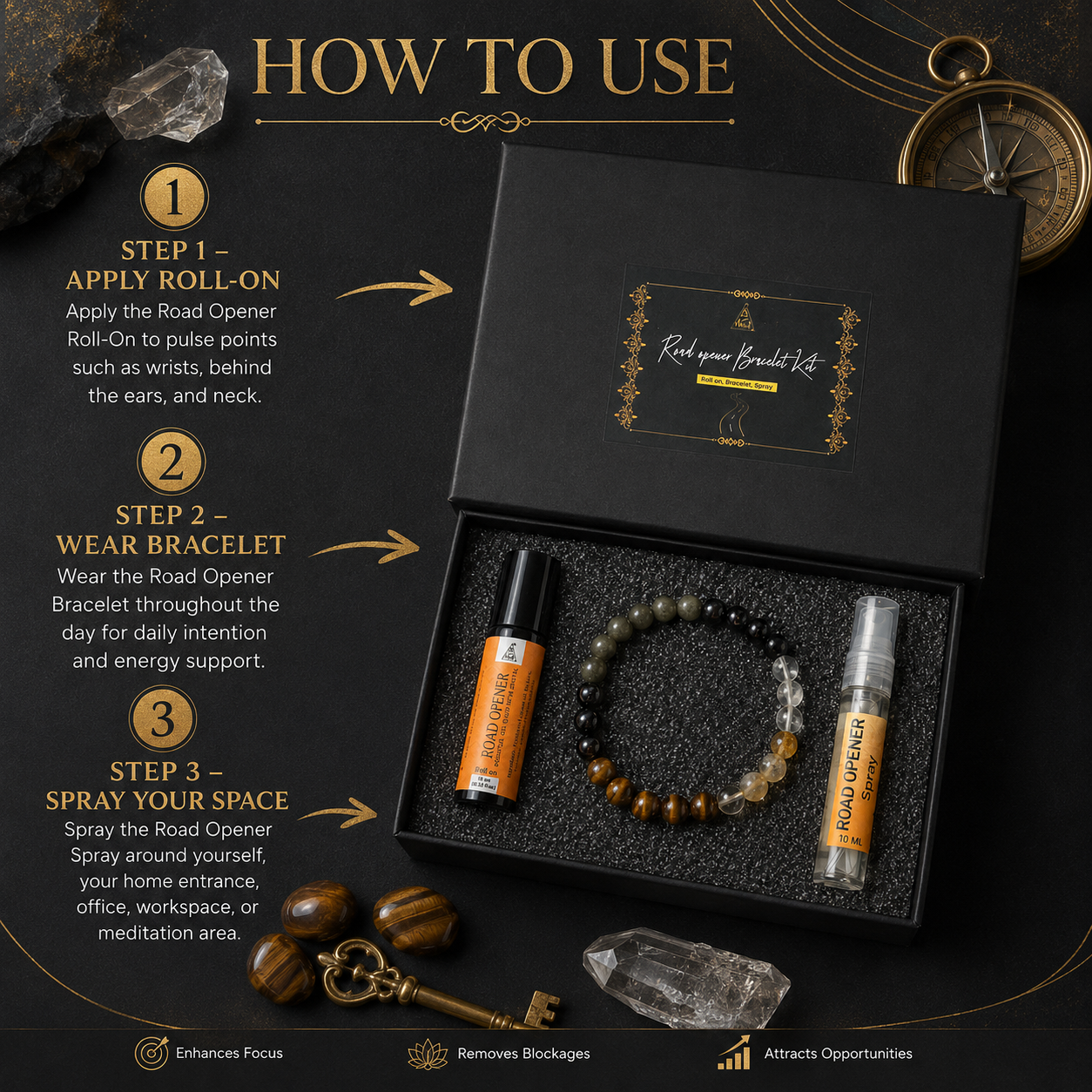 Road Opener Kit | Bracelet, Essential Oil (Roll On) and Spray