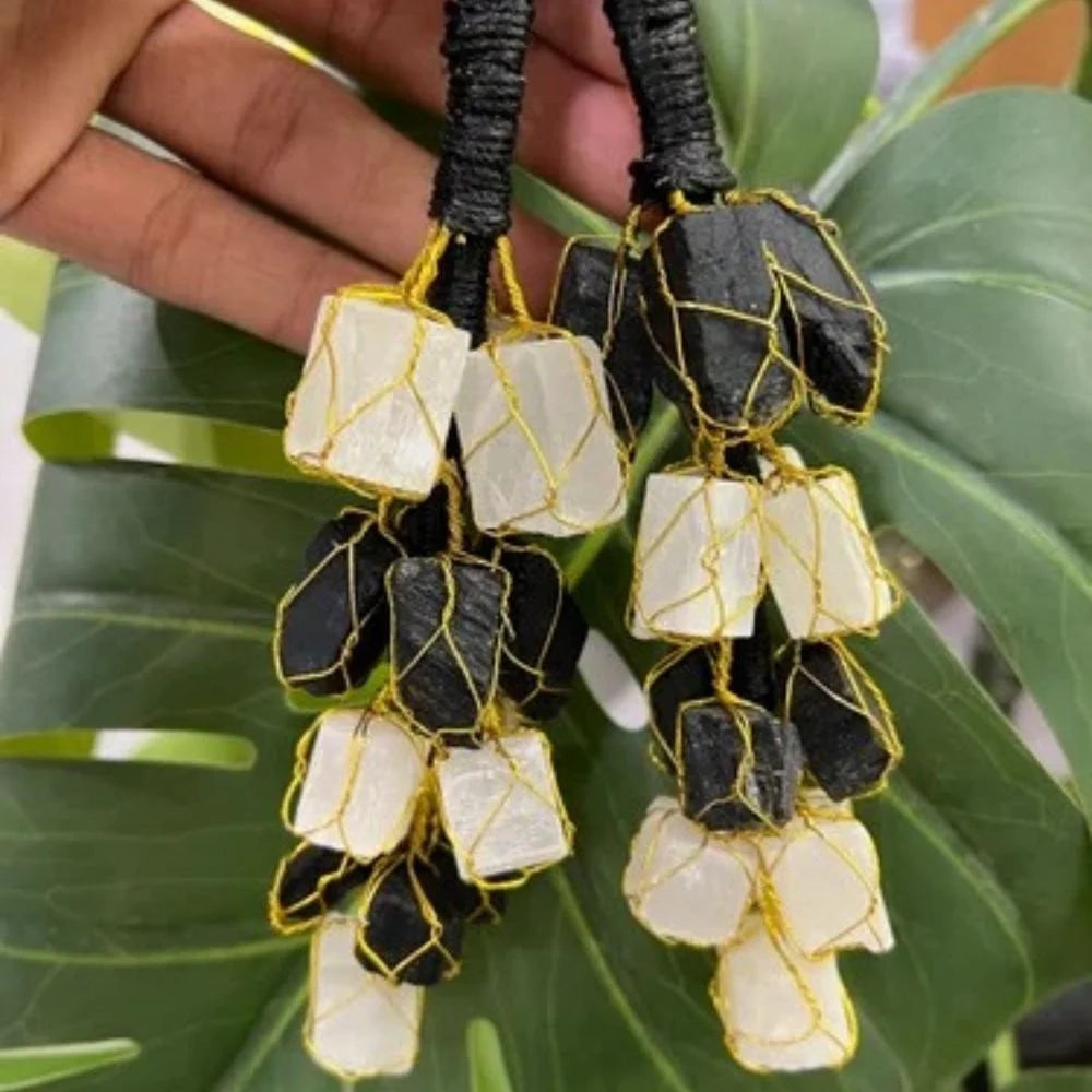 Black Tourmaline with Selenite Car Hanging Raw Stones